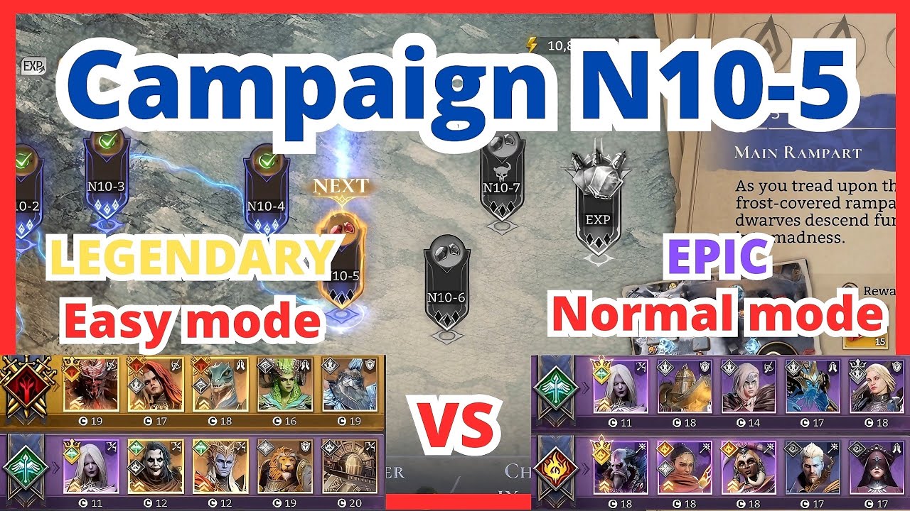 Campaign Chapter 10 X N10-5 Legendary vs Epic team comp | Step by Step Guide | Watcher of Realms WoR