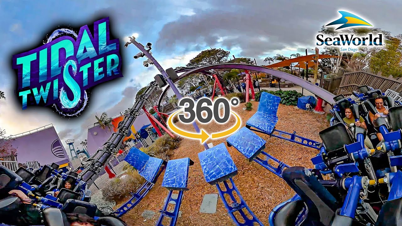 VR 360 Tidal Twister Roller Coaster On Ride  POV SeaWorld San Diego 2022 03 19