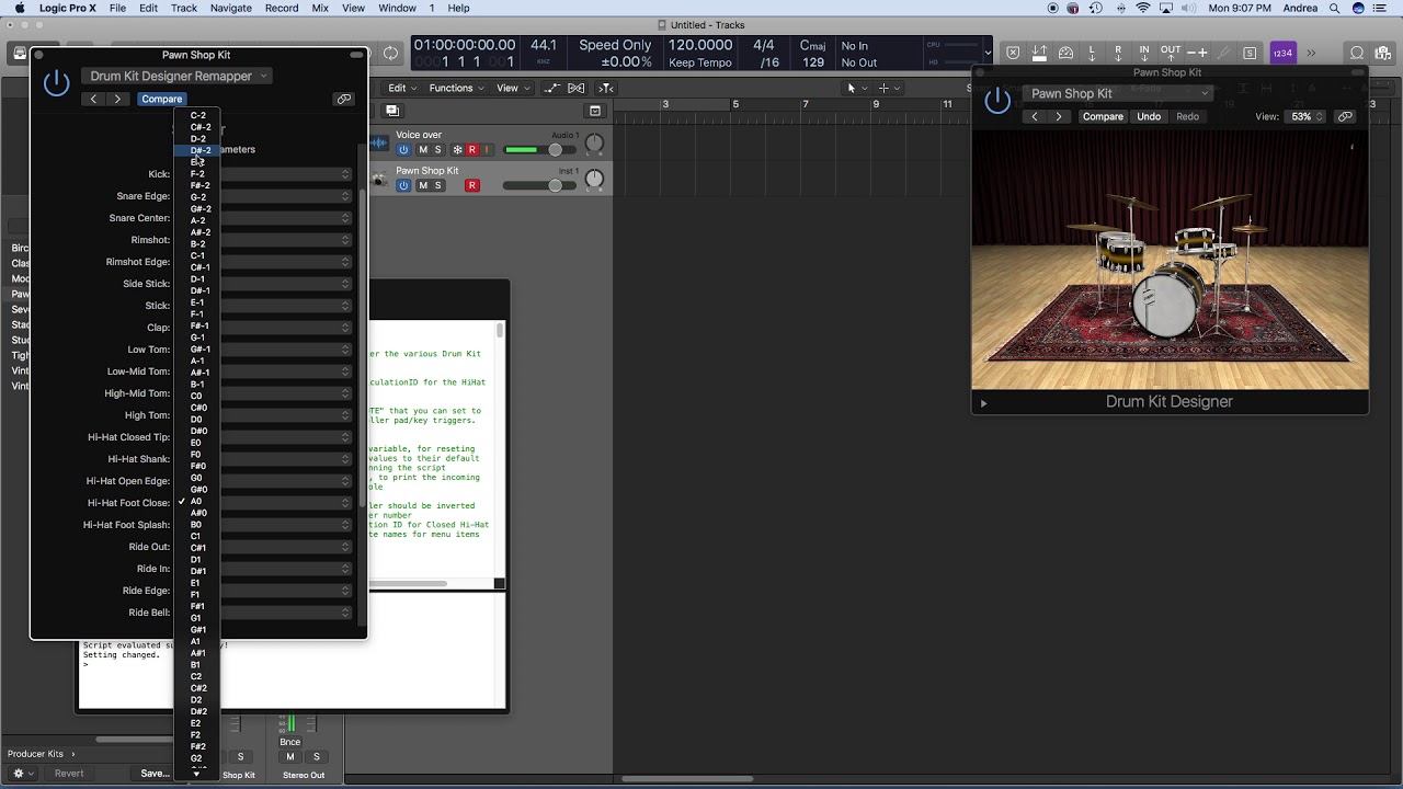 external midi drum kit mapping in logic pro drum kit designer