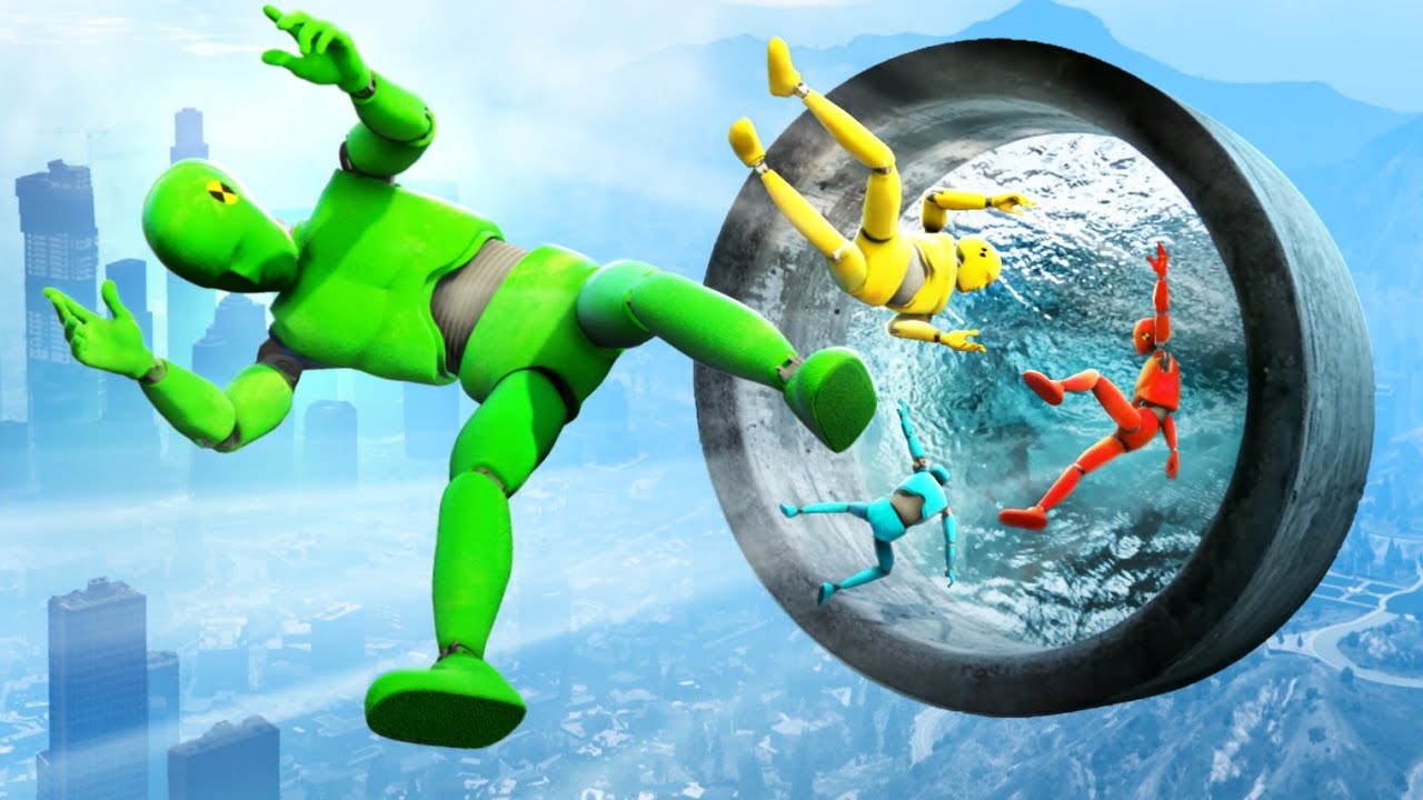 GTA 5 Crash Test Dummy • Crazy Water Portal Jumps and Fails! (No godmode, Funny Moments)