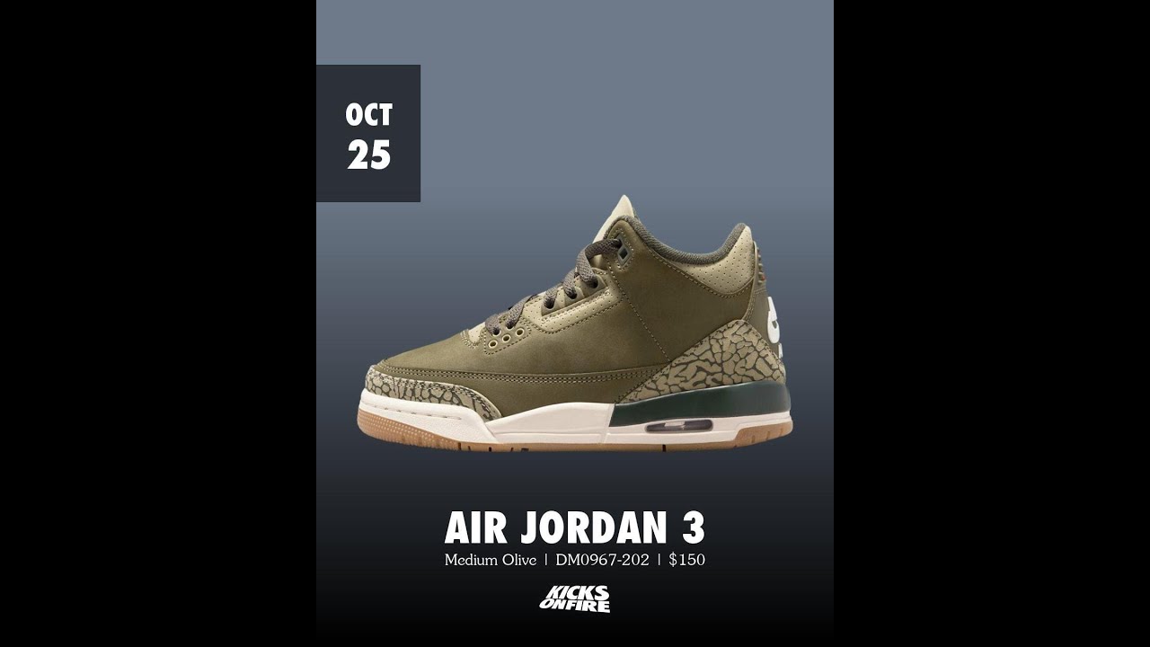 GS Air Jordan 3 Medium Olive - October 25, 2025
