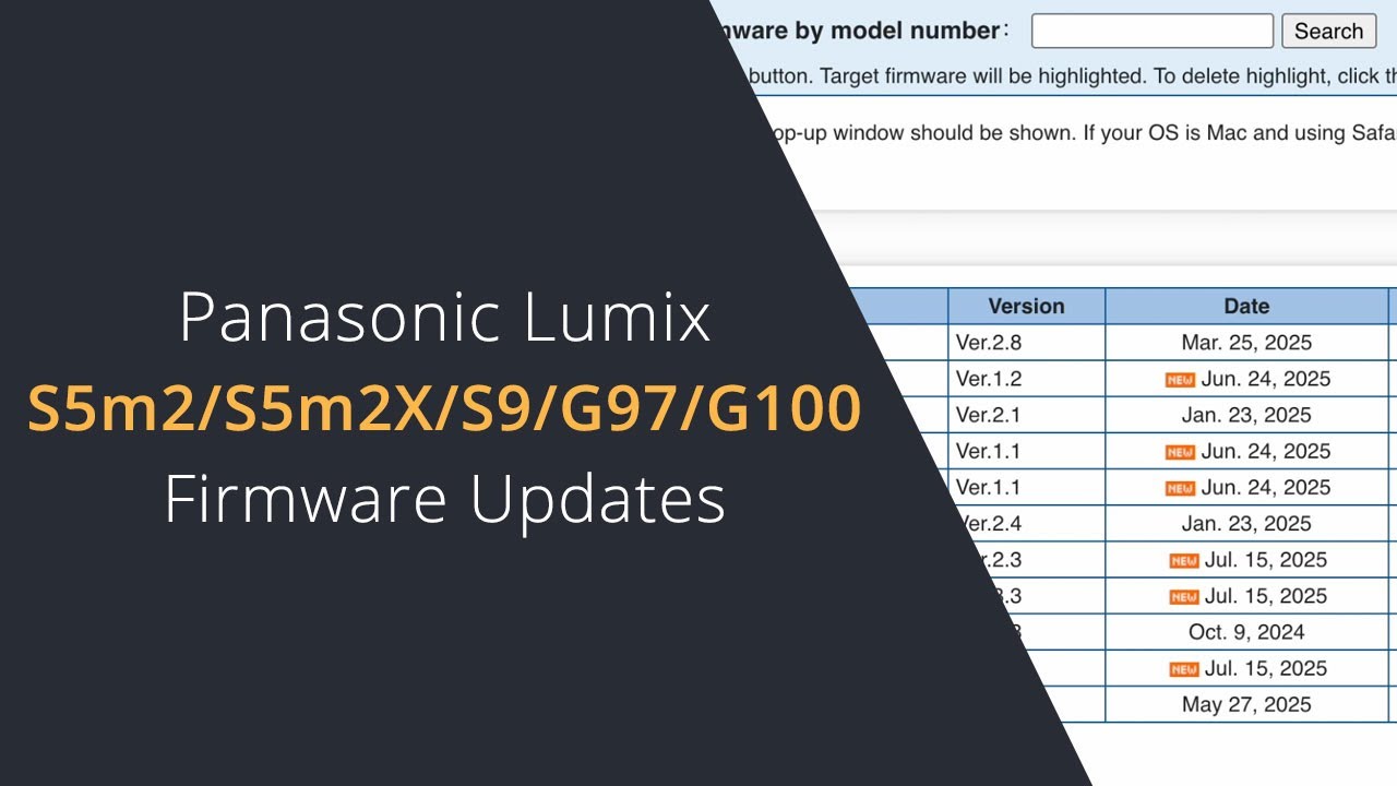 Panasonic Lumix S5m2 / s5m2X / S9 / G100D & G97 Firmware Updates July 2025
