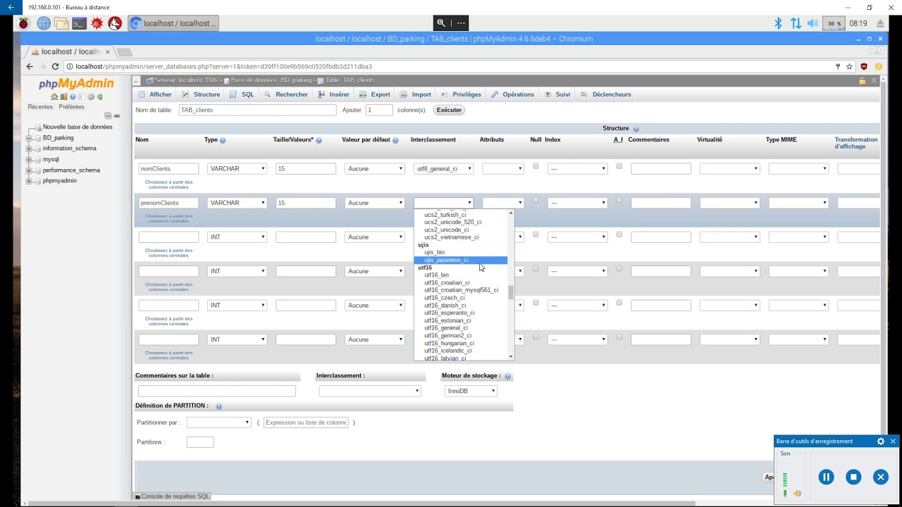 Création et gestion d'une base de donnée mySQL avec phpMyAdmin .