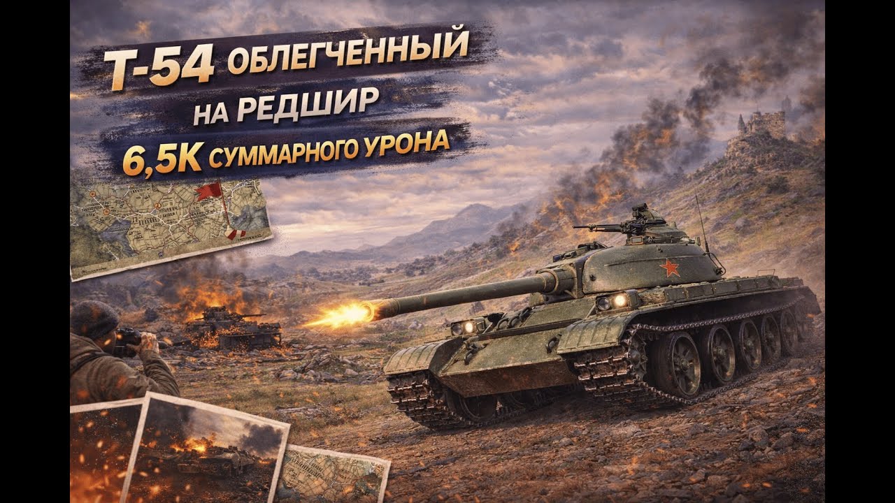 Т-54 облегченный на Редшире| 6,5к суммарного урона| Мир Танков