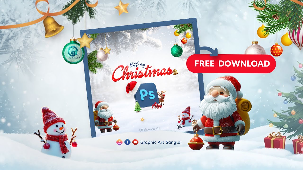 Merry Christmas Post Design in Photoshop Tutorial 🎄 | Creative Social Media Design | Free PSD File