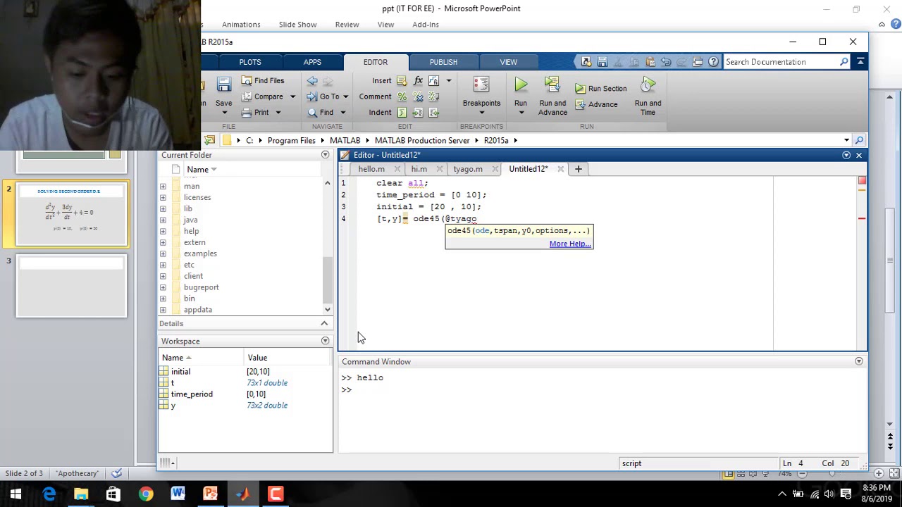 How to solve ode45 in Matlab (2nd order)
