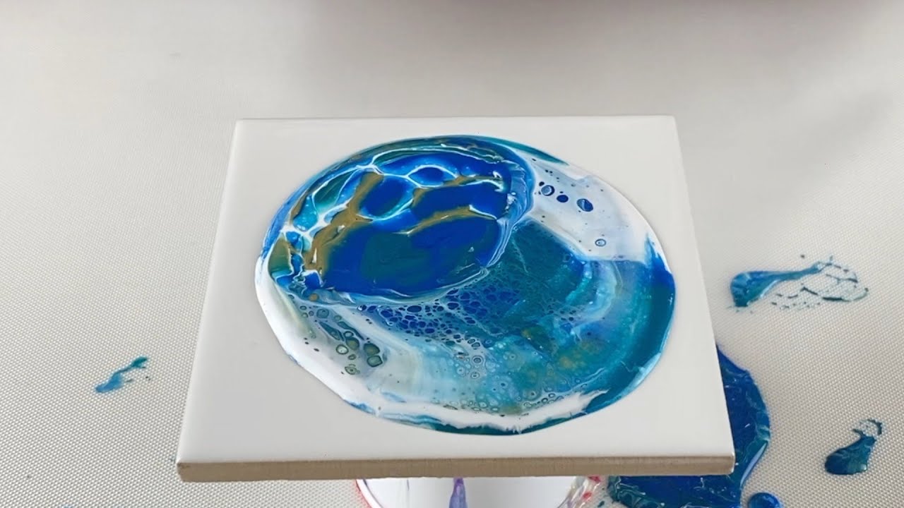 TILE COASTER POUR FLUID ART  / Open Cup with ARTIST'S LOFT Paints by CHELC PAINTS / Ocean & Beach