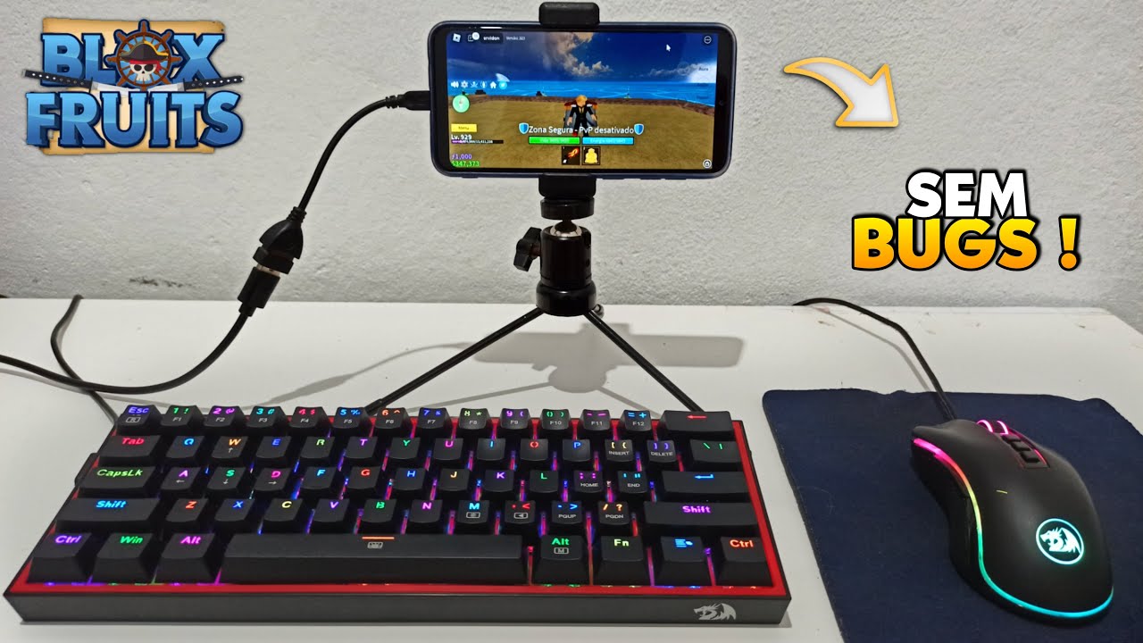 COMO JOGAR ROBLOX NO MOBILADOR SEM BUGS! BLOX FRUITS - Teclado e mouse no celular