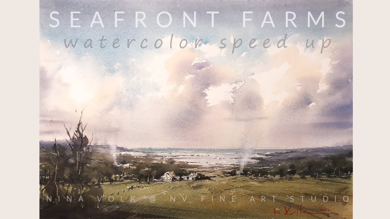 Watercolor Painting Landscape Seafront Farms Loose Watercolor Demo