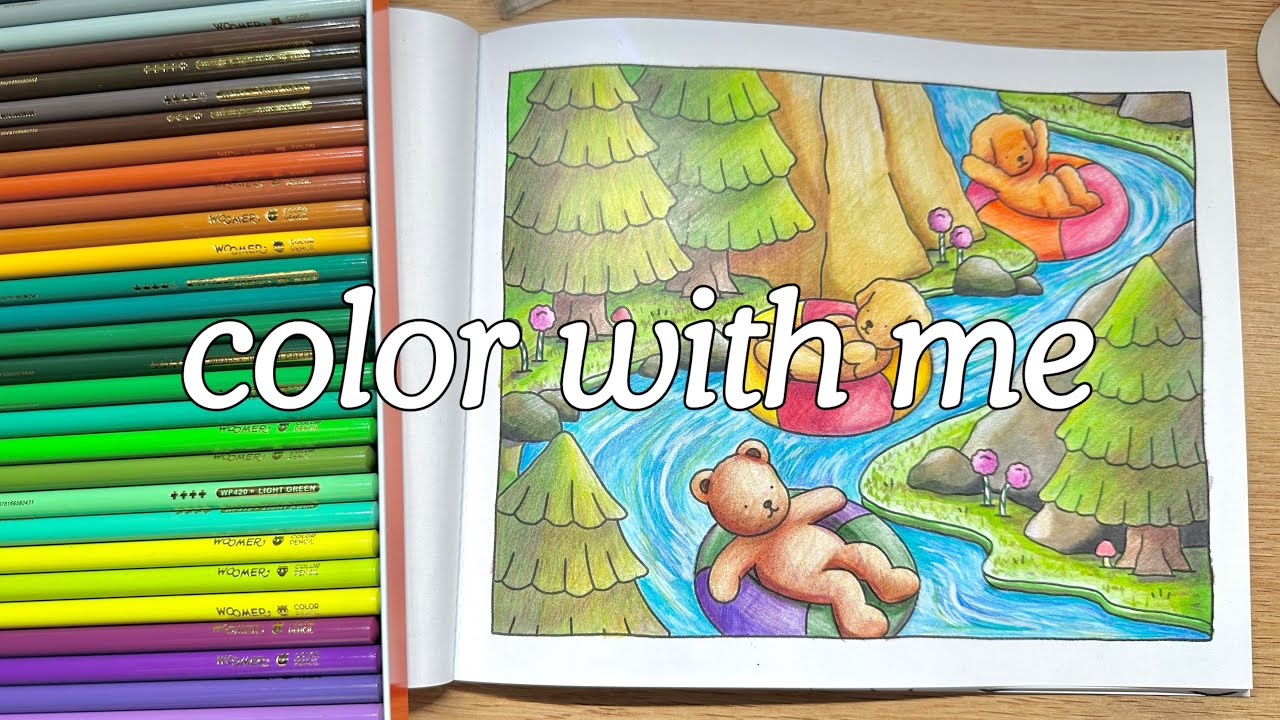 🌲 color with me using woomer 72 colored pencils | bobbie goods coloring book 🐻