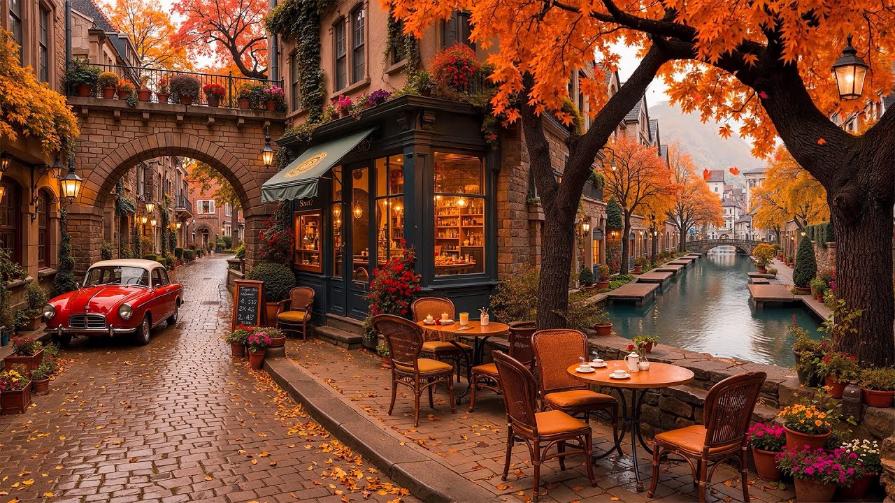 Street Coffee Shop Ambience After the September Autumn Rain 🍂 Jazz Relaxing Music for Work, Study