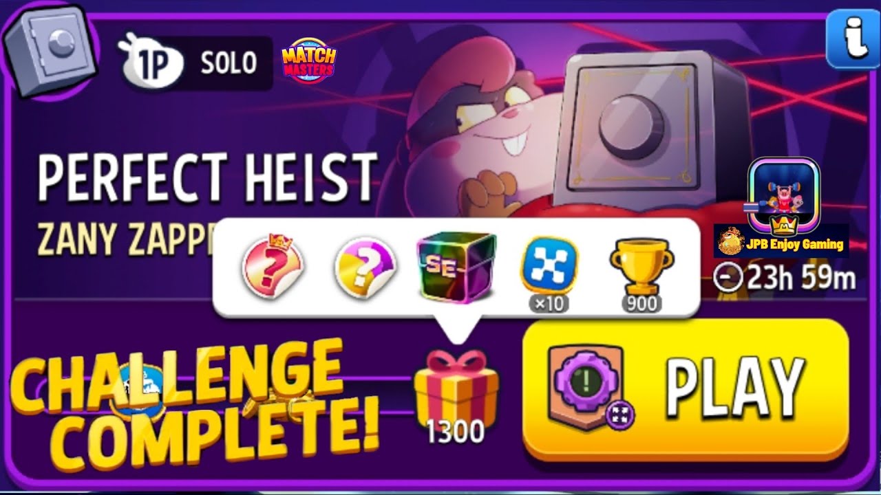 Zany Zappers+Super Sized Solo Challenge Perfect Heist/ 1300 Score /Match Masters