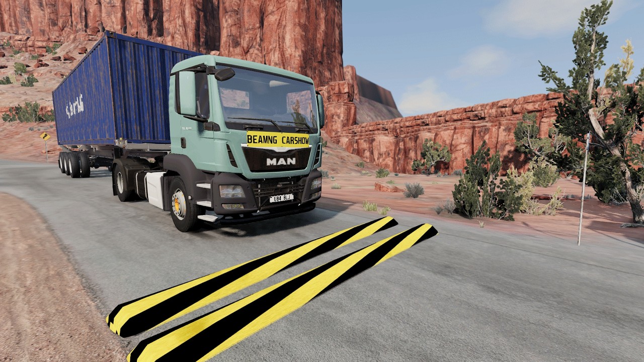 Trucks Cars Vs Massive Speed Bumps – Cars Vs Upside Down Speed Bump - BeamNG Drive #1