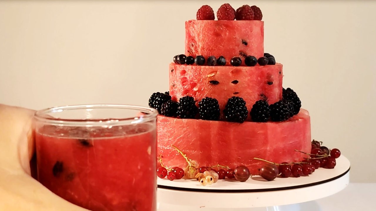 From Garden to Table: Making a Watermelon Cake with Fresh Berries & Juice 🍉🍓