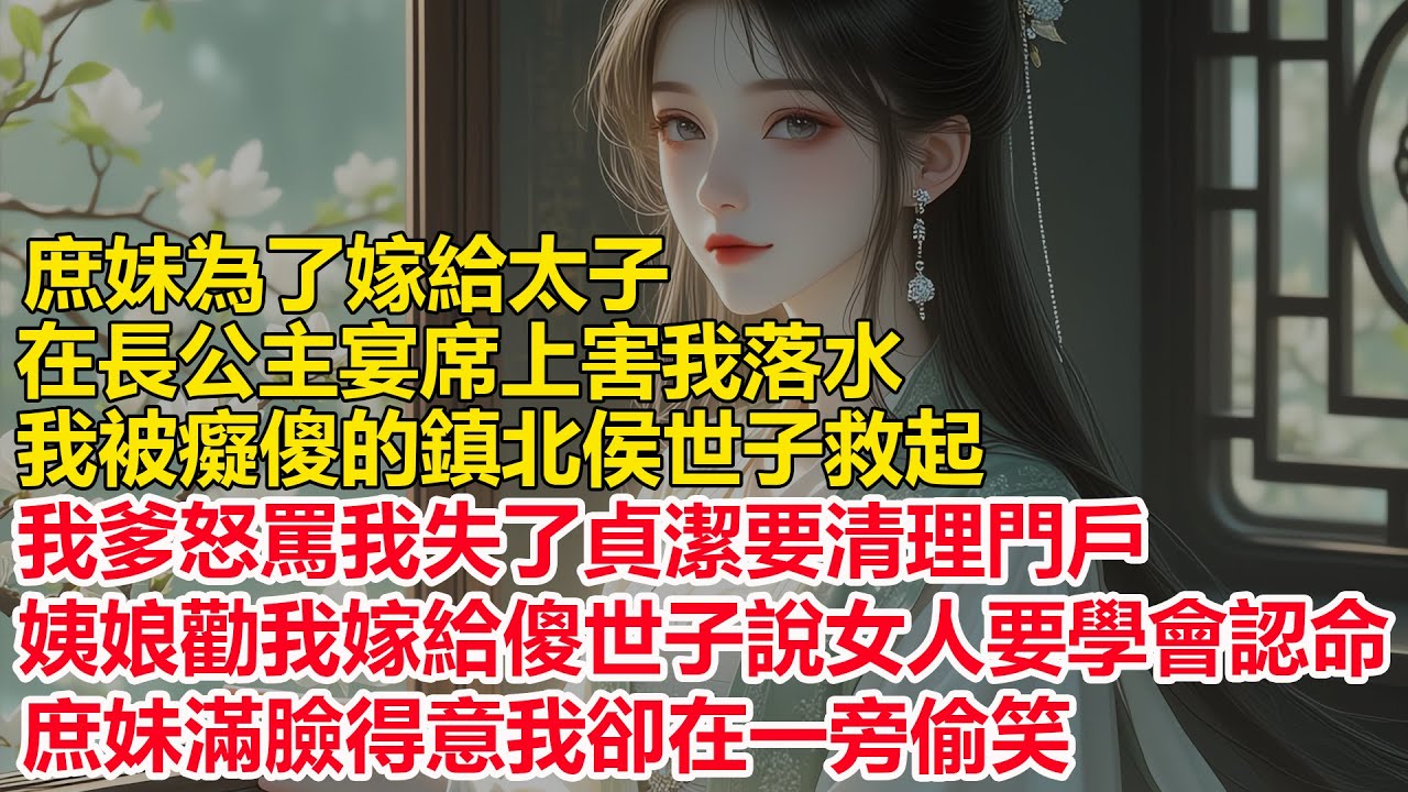 庶妹為了嫁給太子，在長公主宴席上害我落水，我被癡傻的鎮北侯世子救起，我爹怒罵我失了貞潔要清理門戶，姨娘勸我嫁給傻世子，我卻在一旁偷笑....