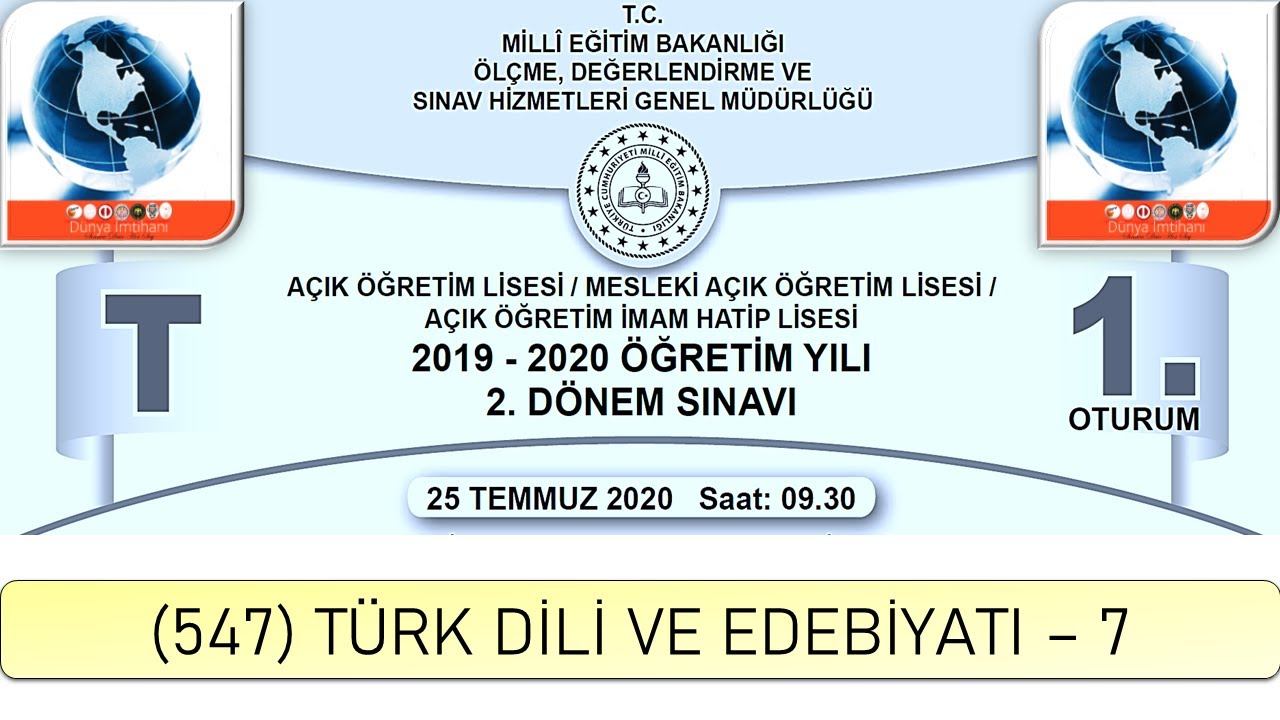 2020 / 2. DÖNEM / AÇIK ÖĞRETİM LİSESİ / (547) TÜRK DİLİ VE EDEBİYATI – 7