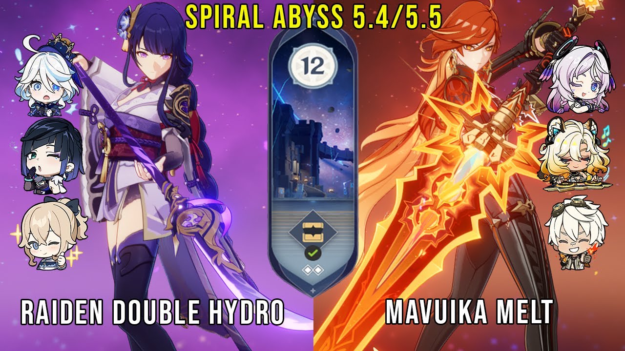 C0 Raiden Double Hydro and C0 Mavuika Melt | Genshin Impact Abyss 5.4 5.5 Floor 12 9 Stars