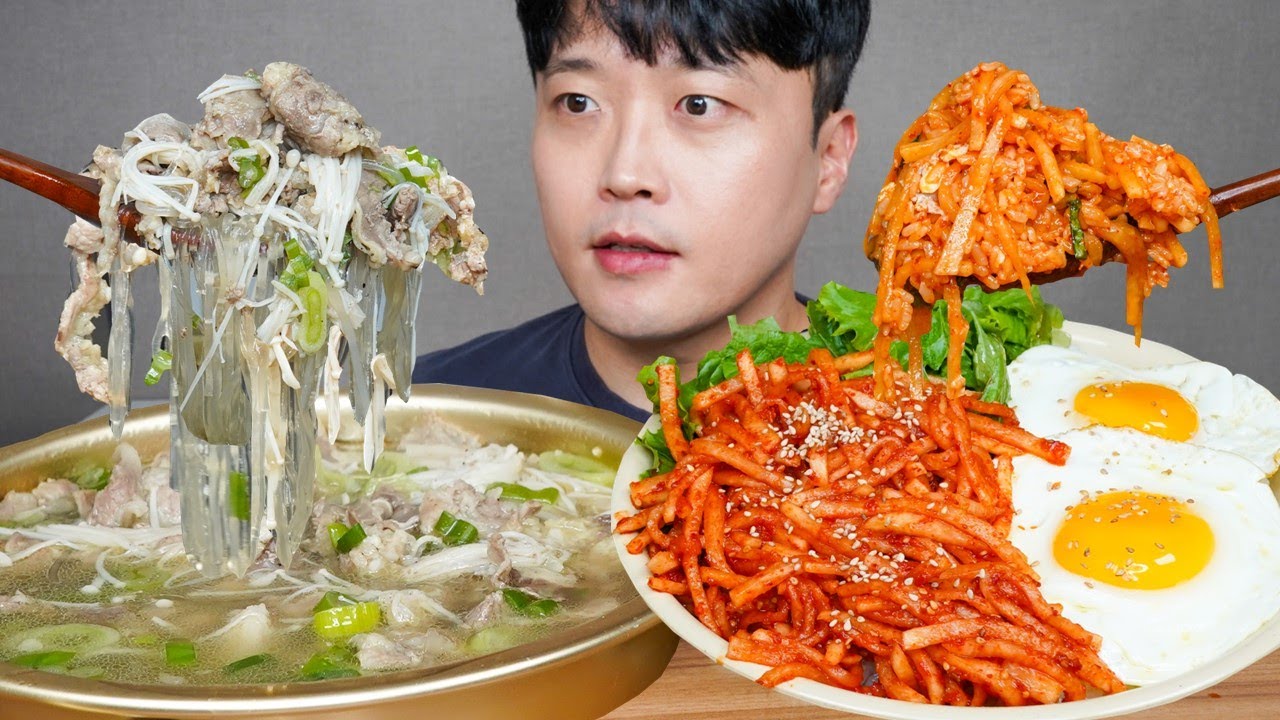 [와차밥] 무생채비빔밥 우삼겹 갈비탕 먹방 Kimchi Bibimbap & Beef Soup ASMR MUKBANG REAL SOUND EATING