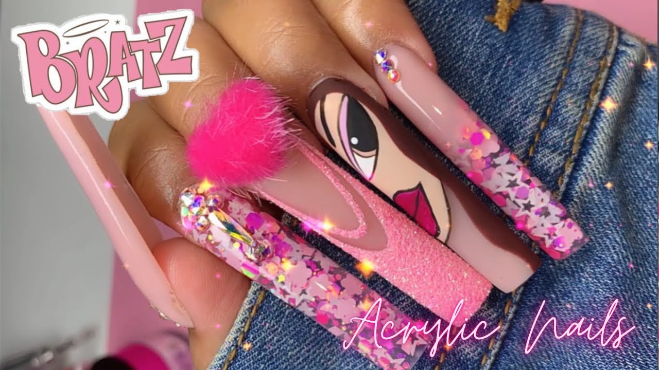 ПРОСТОЙ РИСУНОК КУКЛЫ BRATZ НА АКРИЛОВЫХ НОГТЯХ / АКРИЛОВЫЕ НОГТИ ДЛЯ НАЧИНАЮЩИХ / ГЕЛЕВЫЙ НОГТЕЙ
