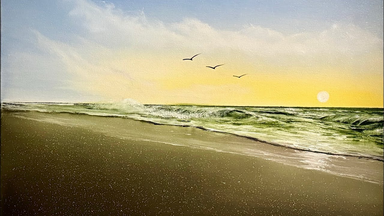 Sunset Seascape with Crashing Waves #PaintWithJosh #bobross #PaintingTutorial #HowToPaint #Seascape 