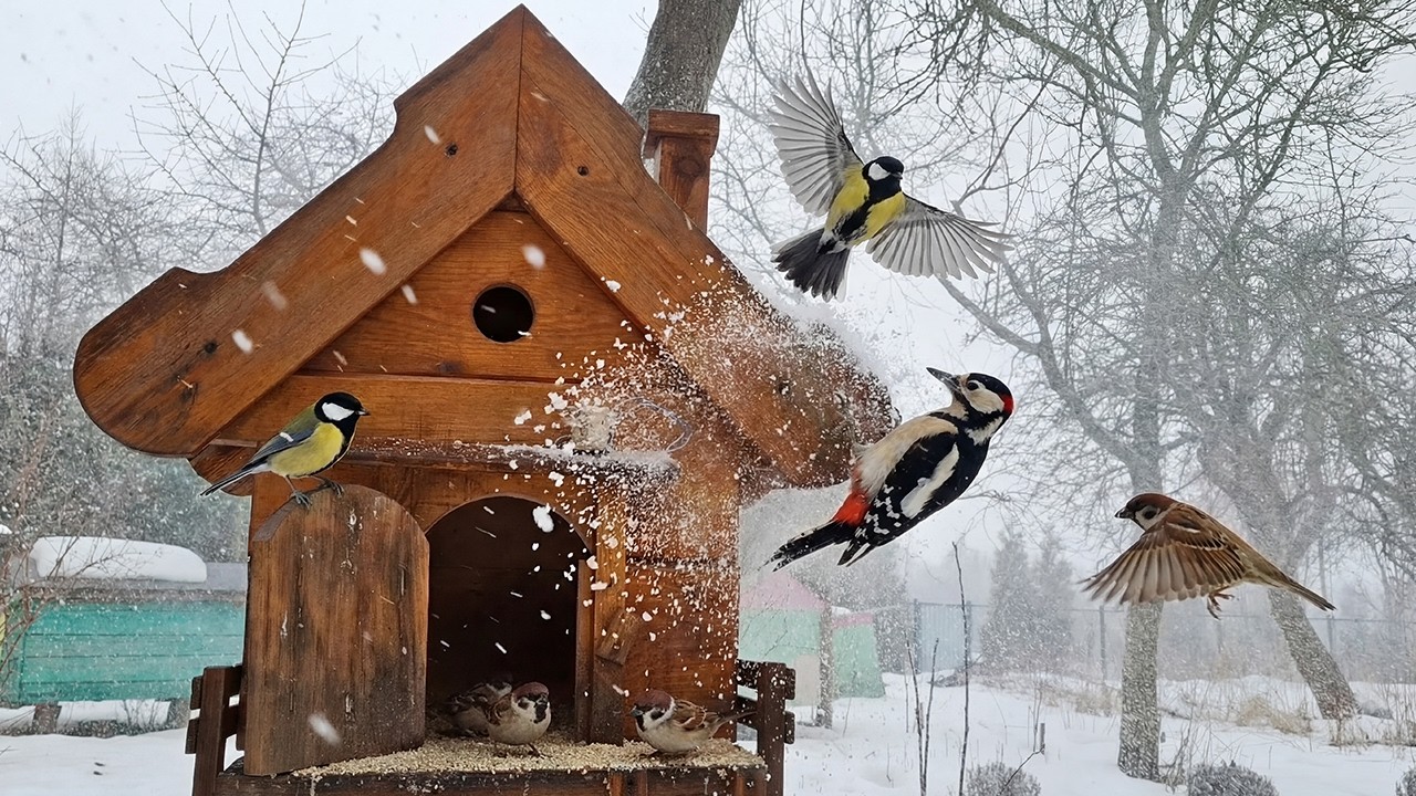 🔴 Wild Birds in the Snow LIVE ❄️ Sparrows, Woodpeckers & Jays 24/7. Cat TV. No Ads