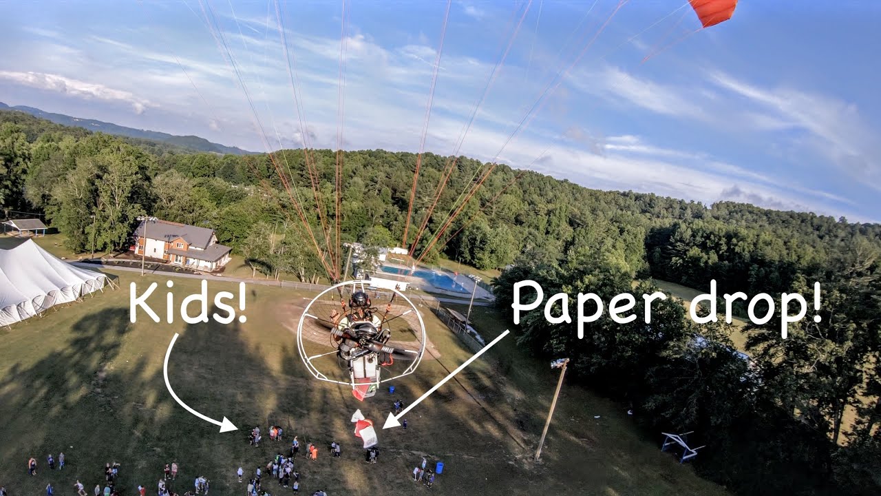 Dropping Paper and Smoke bombs from my Paramotor for Campers!