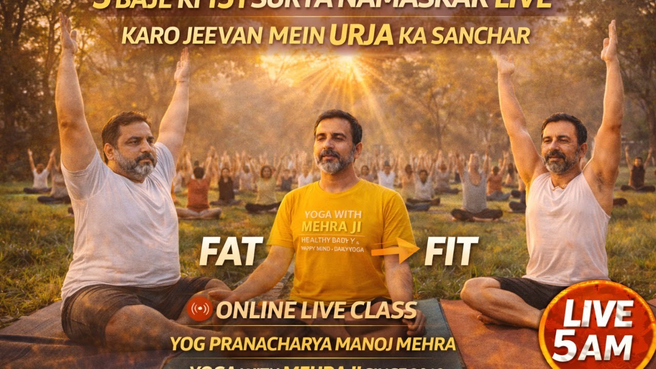 FAT TO FIT 151 SURYA NAMASKAAR NON STOP  JOIN FACEBOOK,YOUTUBE & GOOGLE MEET AT 5AM.ENJOY THE LIFE