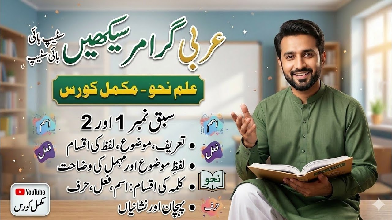 علمِ نحو سبق نمبر 1٫2 | تعریف، موضوع، غرض و غایت | لفظ اور کلمہ کی اقسام (موضوع و مہمل)