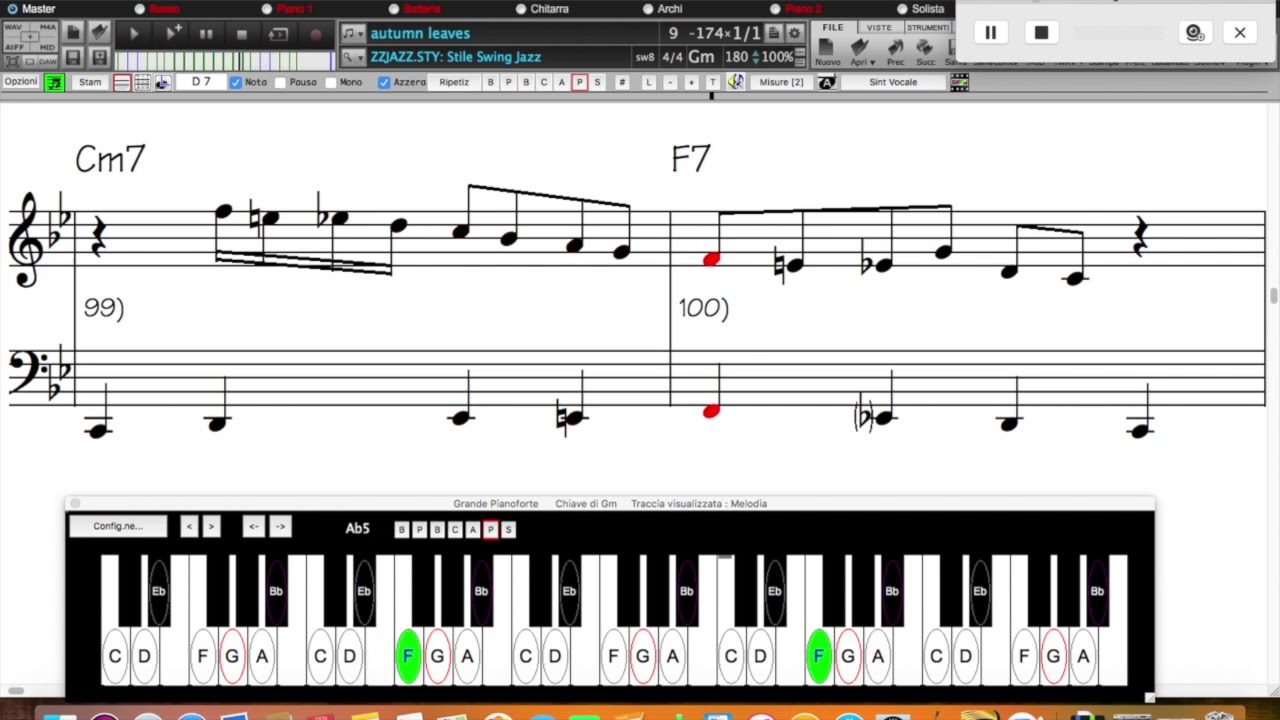 Autumn Leaves - walking bass piano version with score