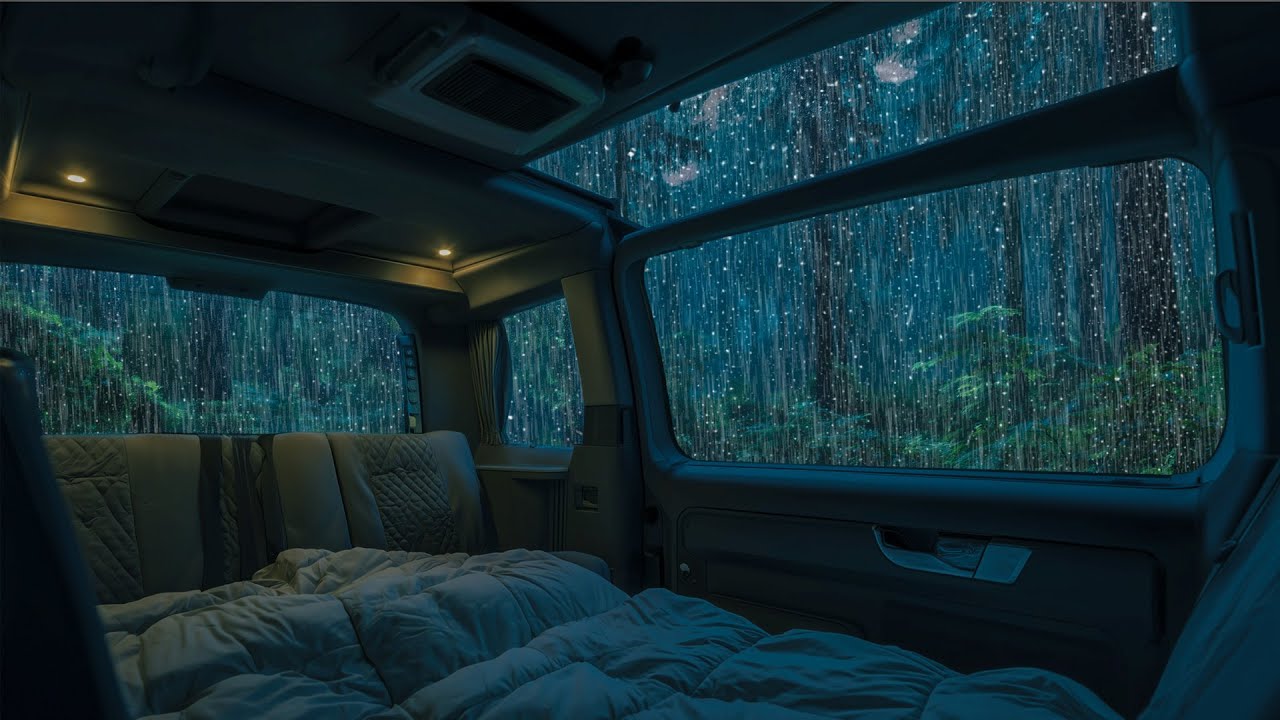 10 Hours⚡️Warm Camper Night With Rain In The Woods For Stress-Free Deep Sleep