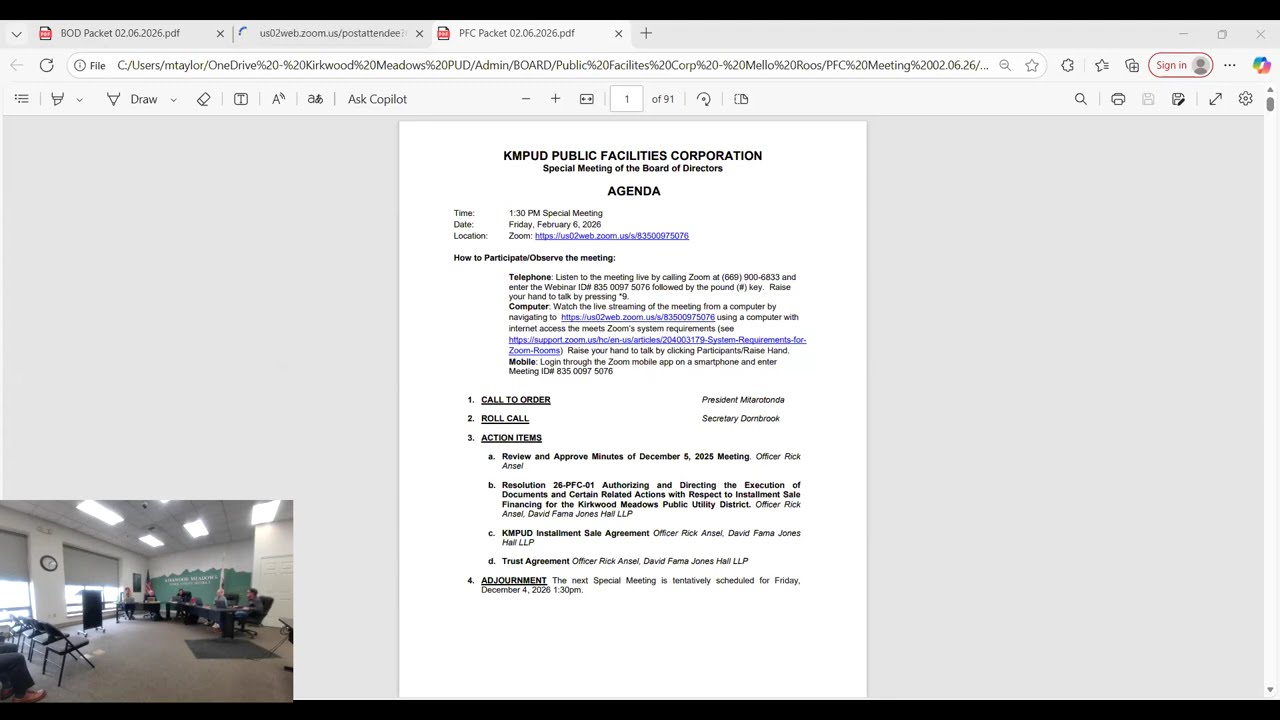 Public Facilities Corporation Special Meeting 02.06.2026