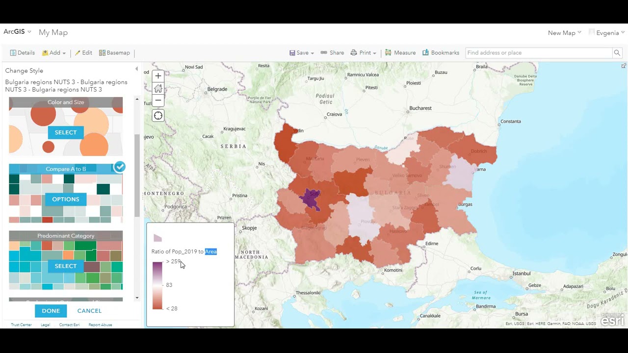 Изработване на карта на гъстотата на населението в България