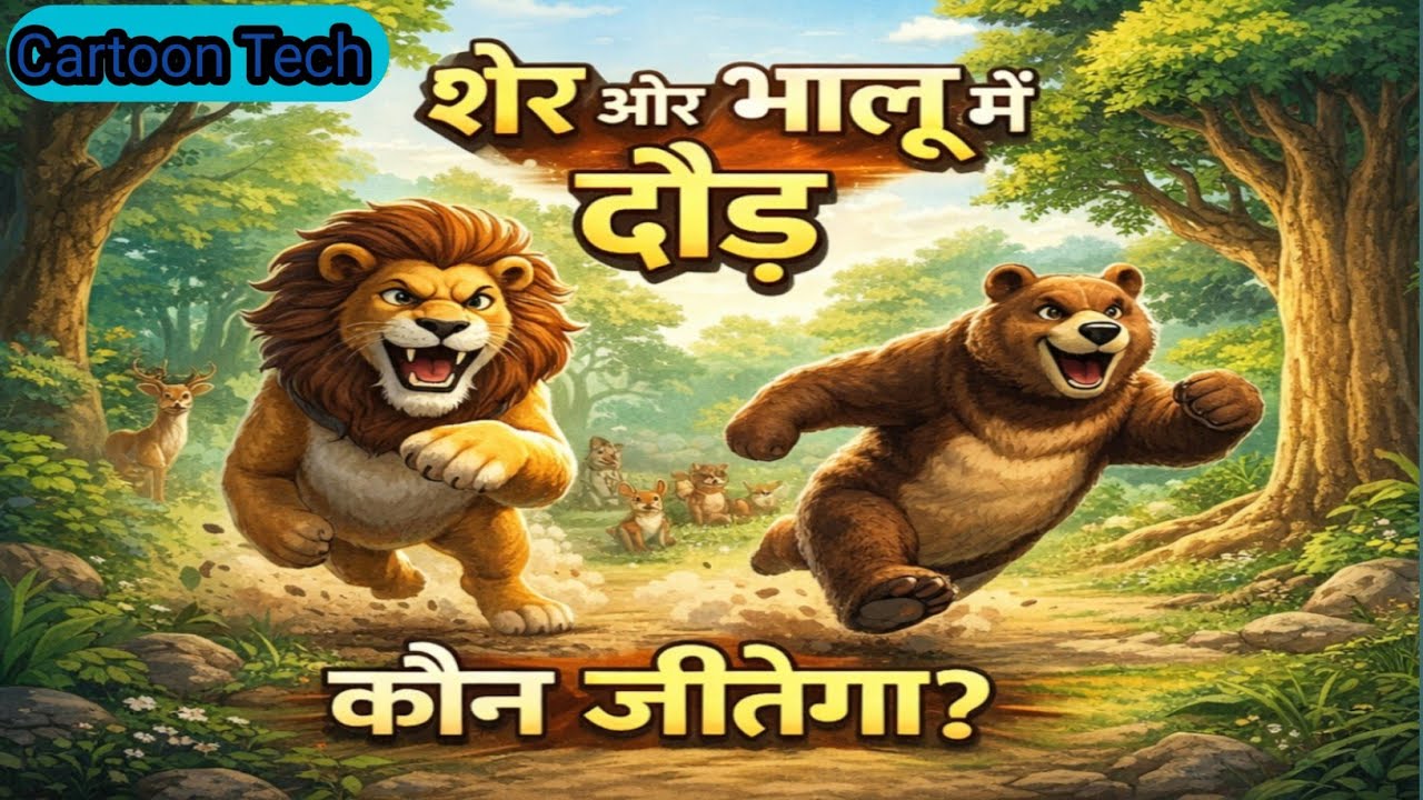 शेर और भालू की मजेदार दौड़ 🦁🐻 | आखिर जीत किसकी हुई? | मजेदार जंगल कहानी