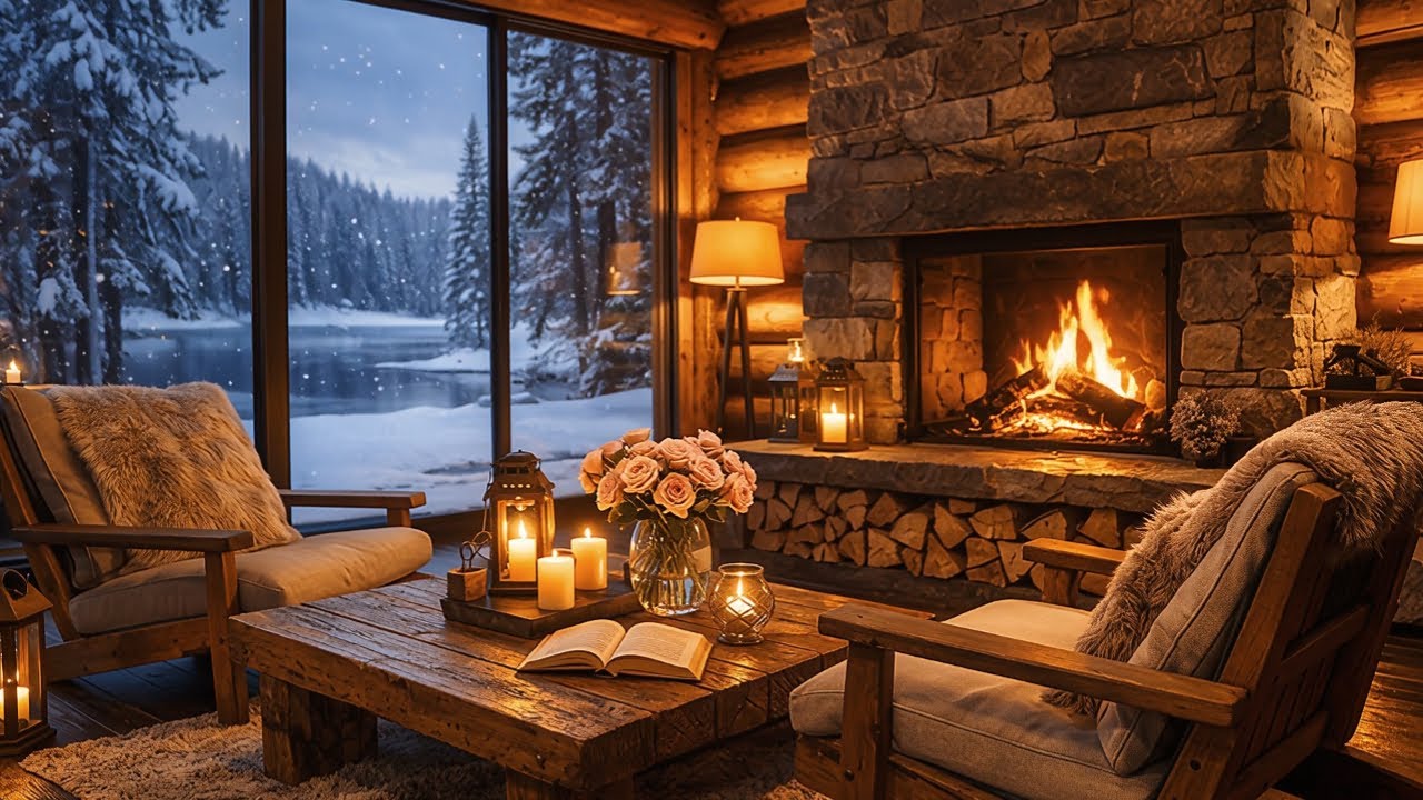 🔥Relaxing Music by Fireplace  ❄️Cozy Winter Ambience with Falling Snow 