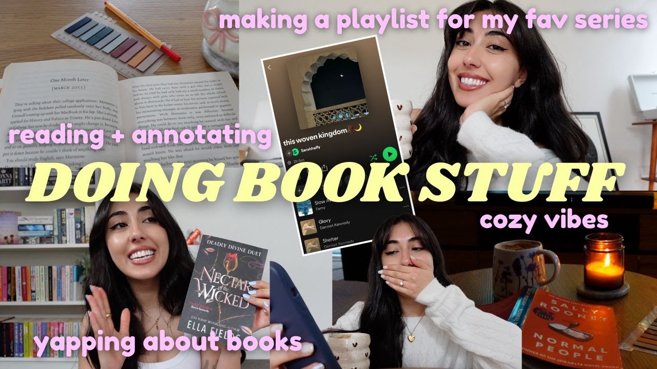 a bookish vlog: making a playlist for my fav romantasy series🥀🎵, reading + yapping about books📚❤️