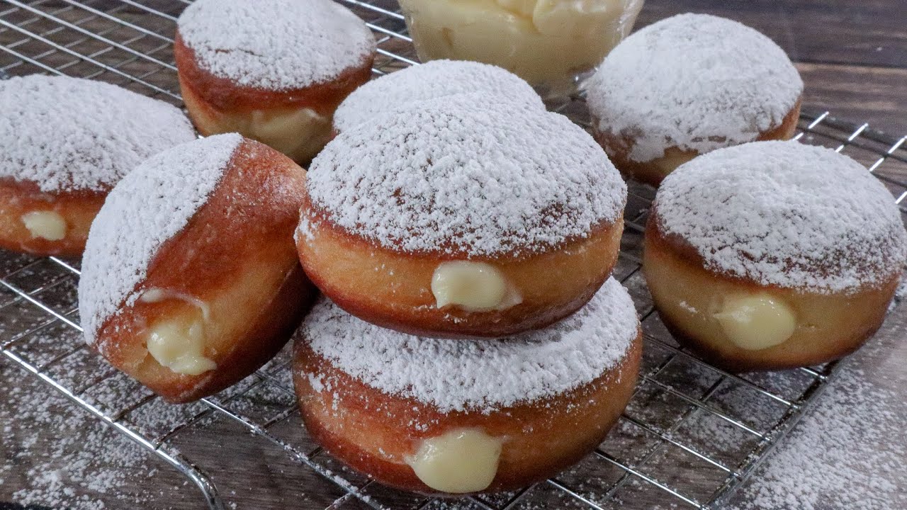 🍩Donas rellenas de crema pasteleras.  ¡Mmm que delicia!