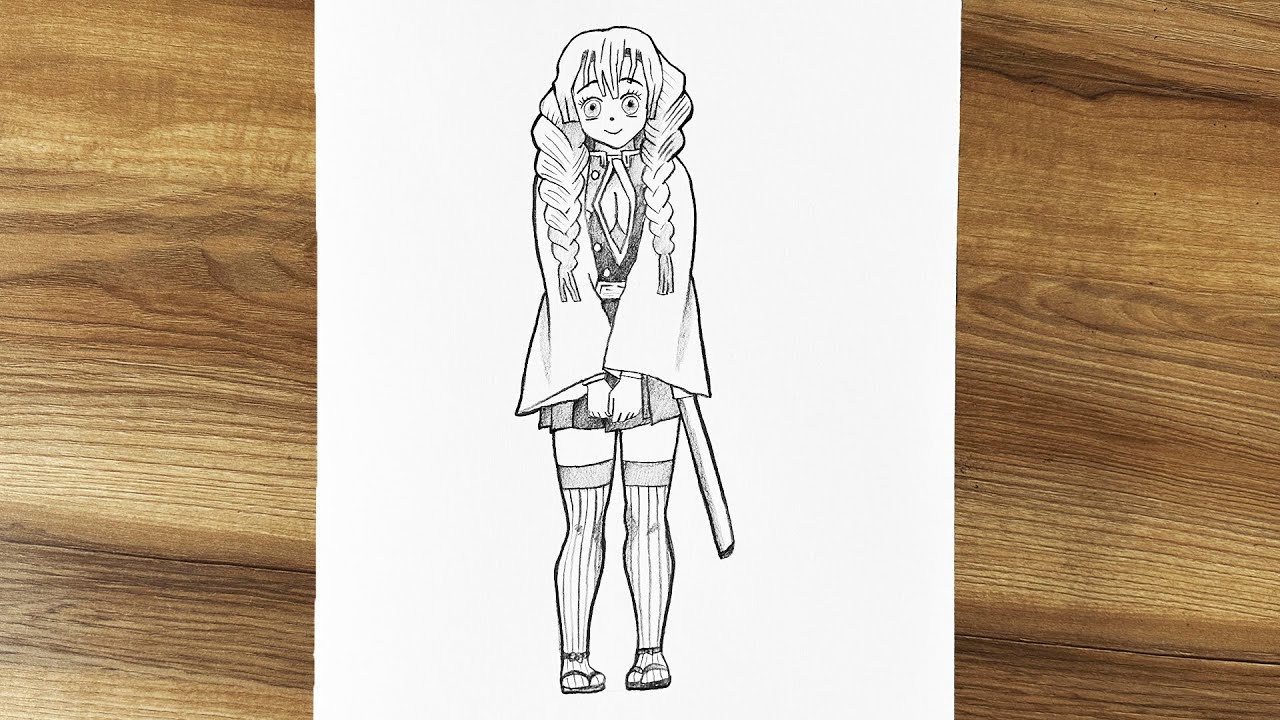 How to draw Mitsuri Kanroji (Love Pillar) full body || Mitsuri Kanroji drawing full body