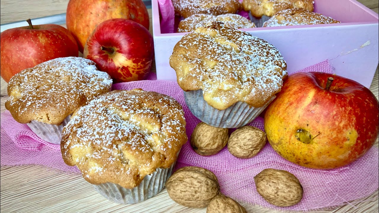 Apfel-Muffins mit Zimt und Walnüsse - einfaches Rezept