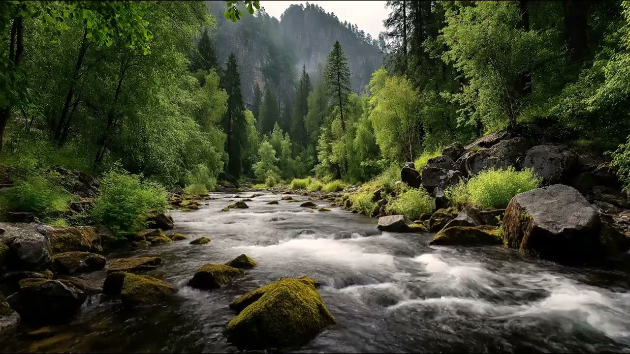 Forest Stream Sounds for Deep Sleep.  Flowing Water & Birds (No Music)