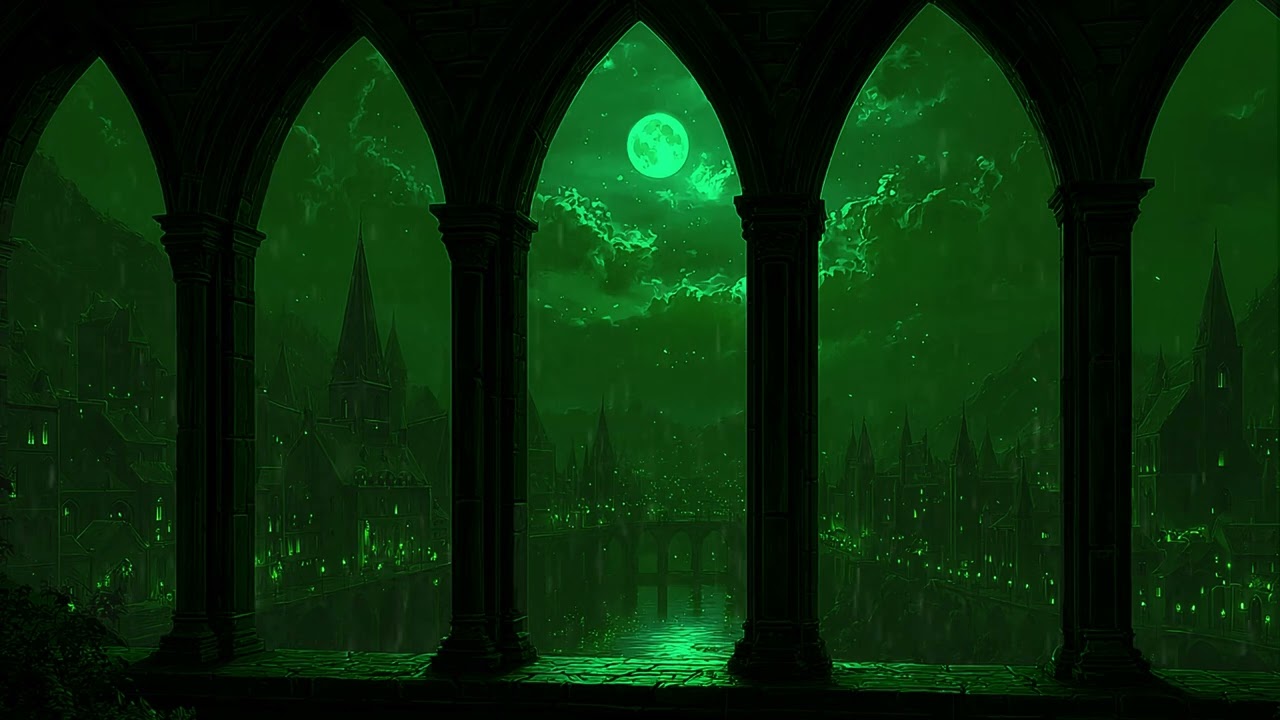 4K Medieval Castle Window in Heavy Rain 🏰 Thunderstorm Ambience for Deep Sleep Relaxation