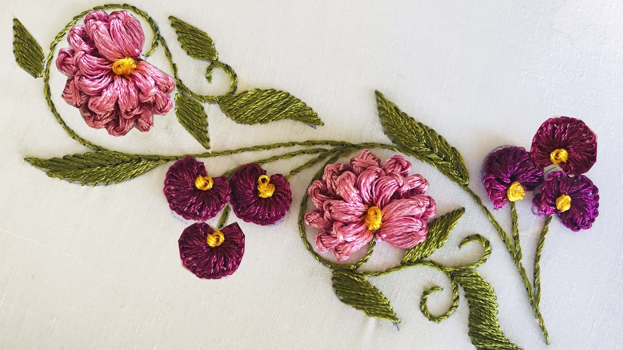 Hand Embroidery:Popcorn Border Embroidery - 3D Saree Embroidery - Free Brazilian Embroidery Lesson