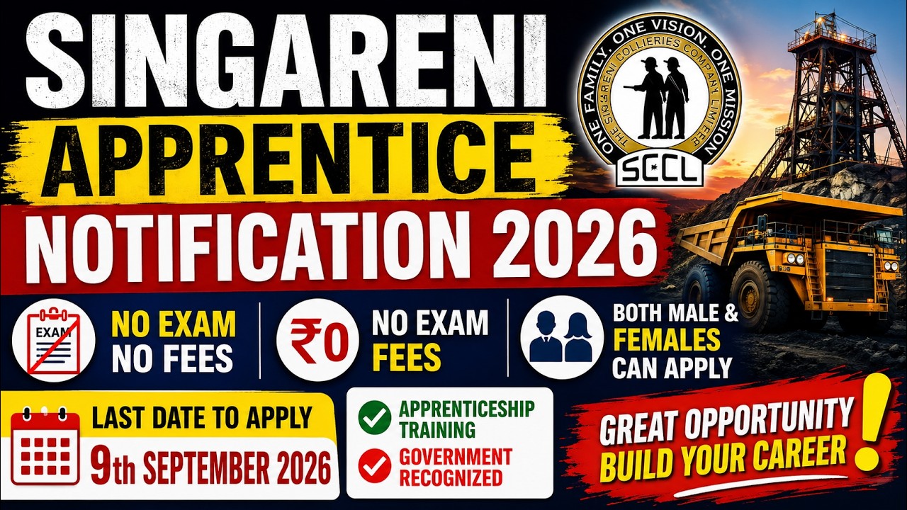 Singareni apprentice notification no exam fees both male and females can apply