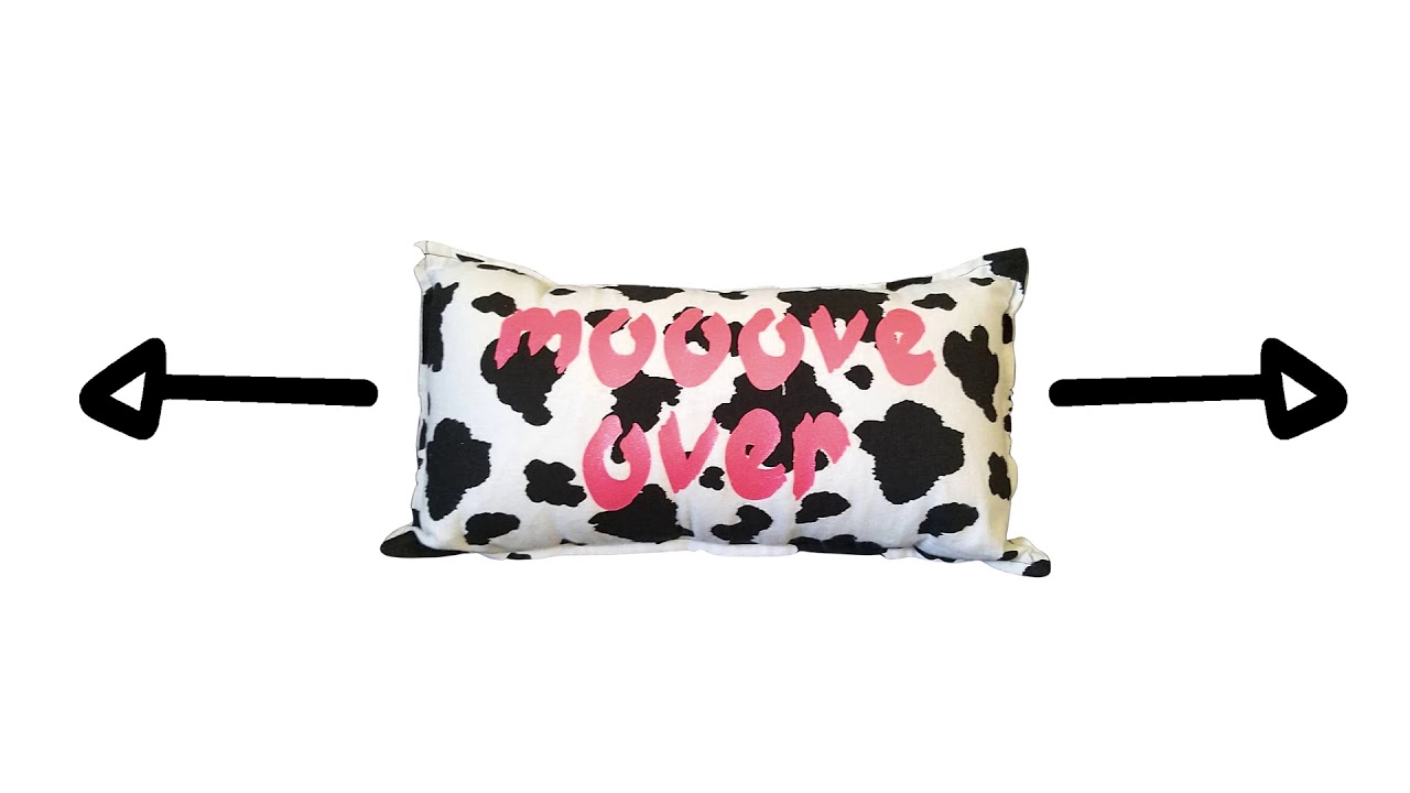 Cow Print Lumbar Pillow made from Snuggle Flannel with 'Mooove Over, Mooove Closer' Text