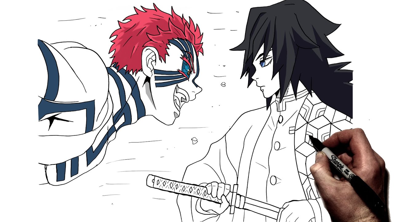 How To Draw Akaza vs Giyu | Step By Step | Demon Slayer