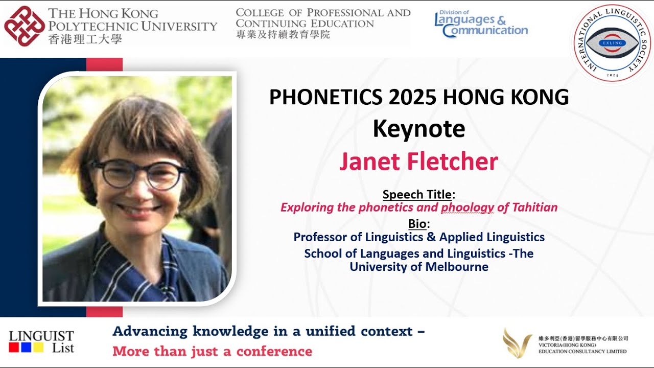 Keynote Speaker: Janet Fletcher —  Phonetics 2025 Hong Kong