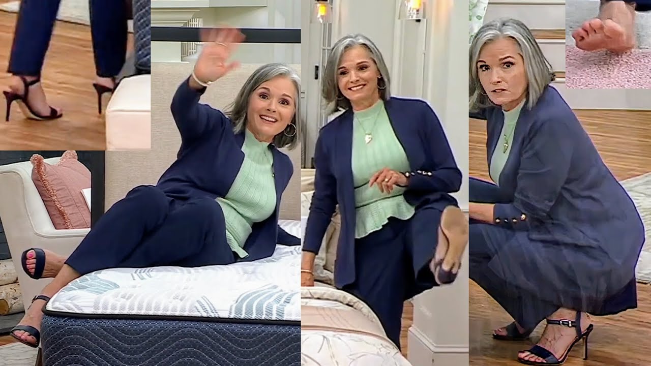 QVC tv - High Heels & Barefoot Nancy Hornback on bed & rugs