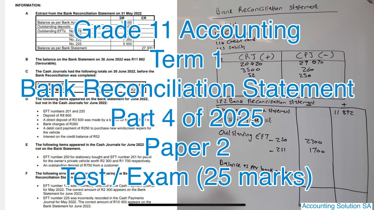 Grade 11 Accounting Term 1 | Bank Reconciliation Statement Part 4 of 2025 Paper 2