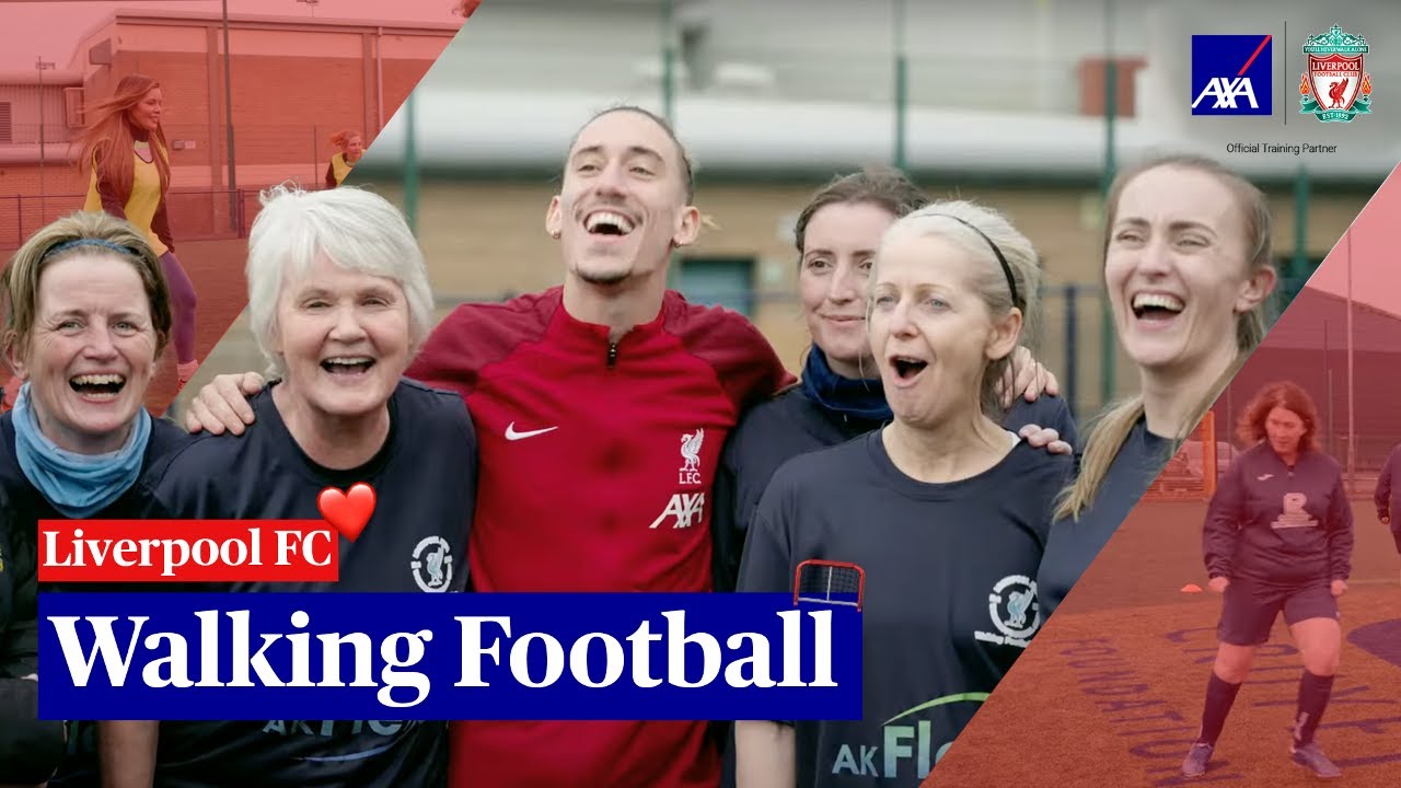 Liverpool FC’s Kostas Tsimikas tries walking football for first time with Liverpool Mums | AXA UK