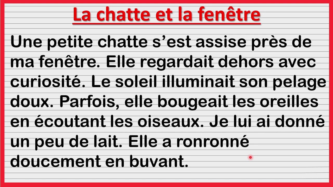 نصوص بسيطة  باللغة الفرنسية  🇫🇷  🇫🇷 من أجل تعلم القراءة و الفهم ( القطة و النافذة )