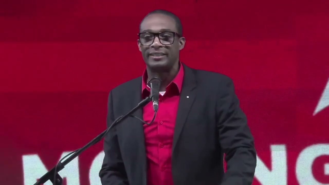 A SEA OF RED SUPPORTERS FLOODED THE SAB PLAYING FIELD FOR THE SLP'S MANIFESTO LAUNCH.